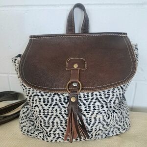 Myra Bag Kilim Woven Cotton And Leather Flap Mini Backpack